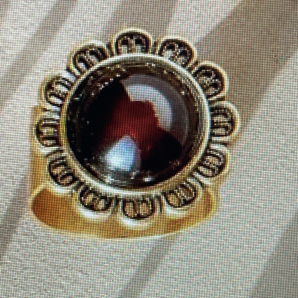 Alex and Ani Vintage Sixty Six Cabochon Garnet Floral Ring